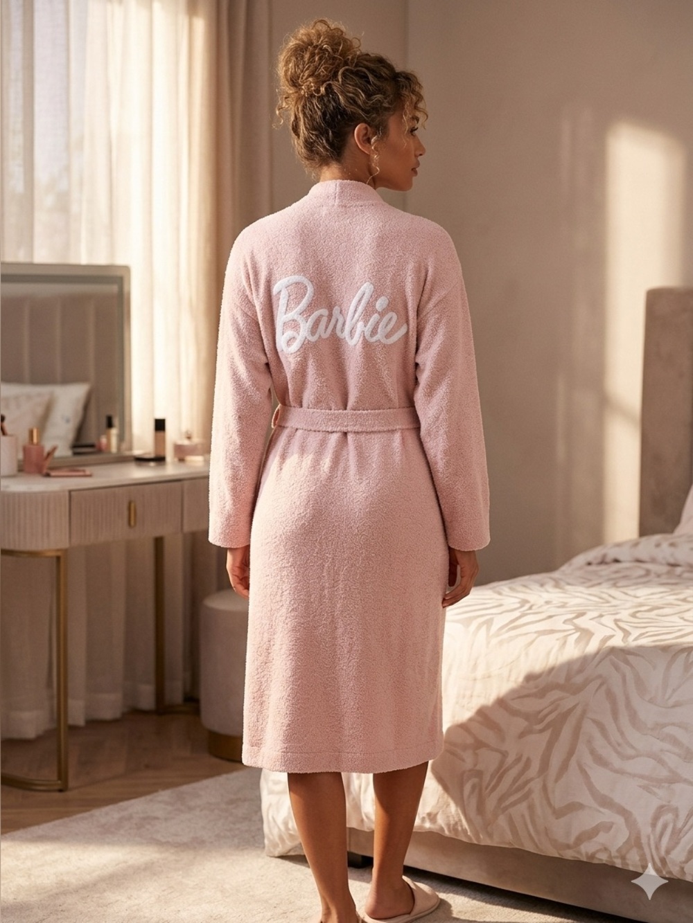 Barbie Pink Terry Cloth Robe with White Logo - Picture 1 of 7